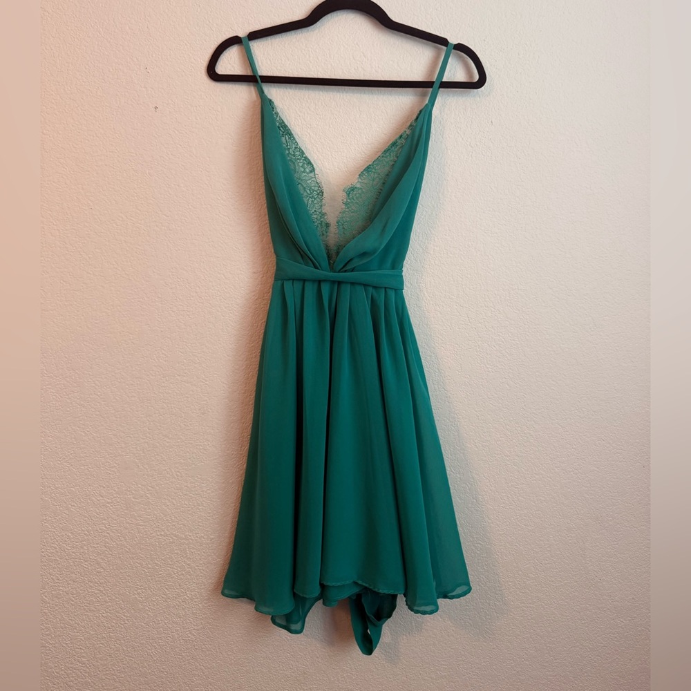 ELF Teal Backless Dress with Lace Detail